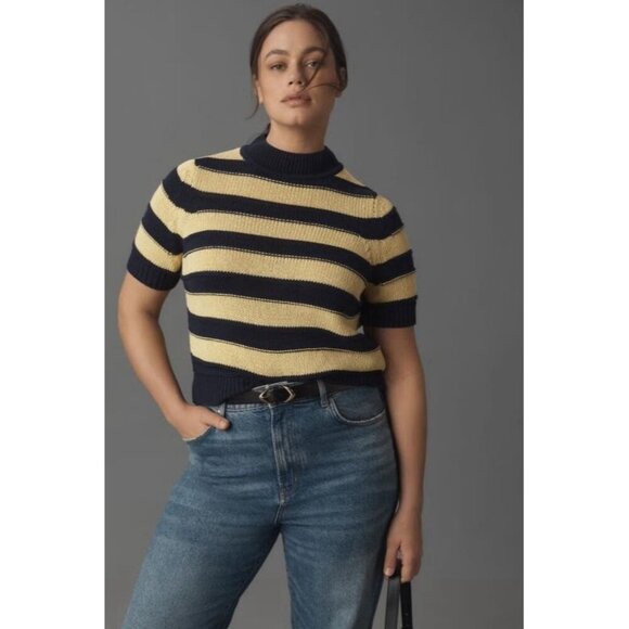 NWT Size 2X - Anthro Striped Cotton Sweater Tee Made in Italy (NWT US$ 118) - Picture 1 of 16